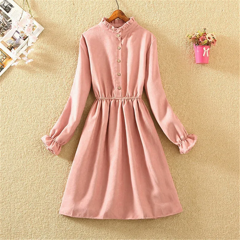 Женское вельветовое платье-рубашка элегантное винтажное платье миди А-силуэта