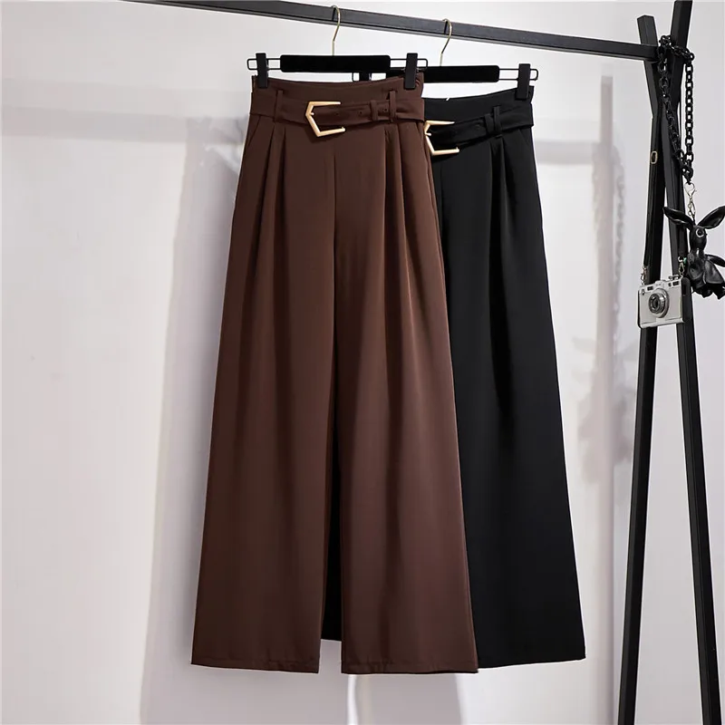 

wide-legged pants female new winter show tall waist trousers loose object suit pants leisure feeling straight leg pants
