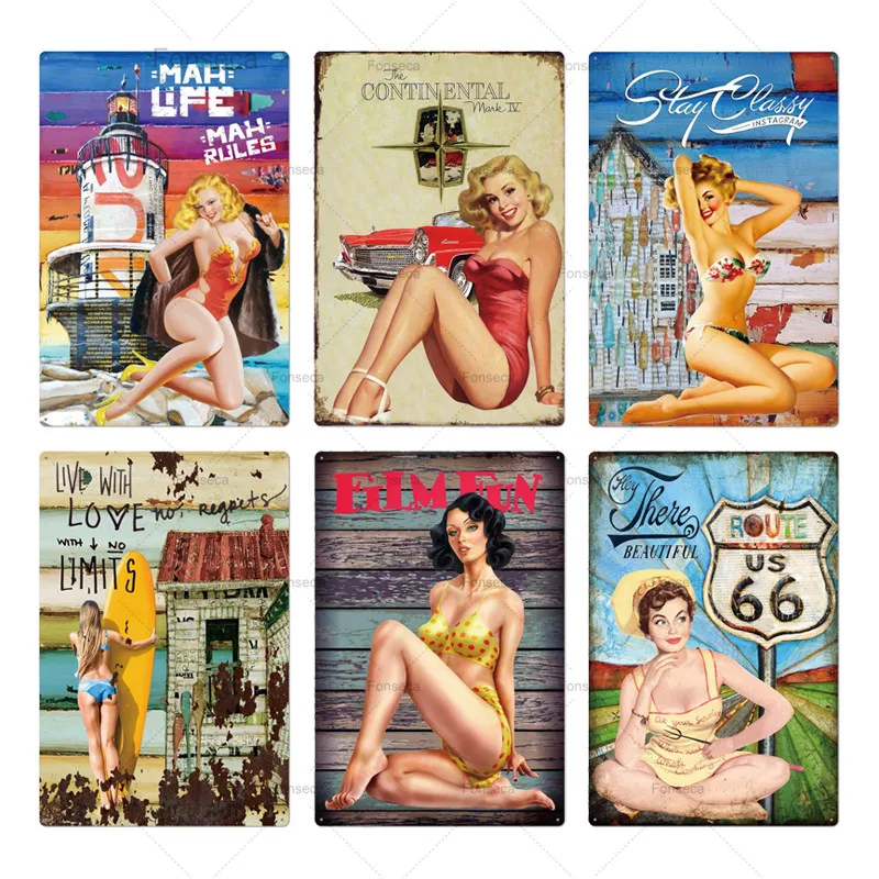 Металлическая винтажная пикантная металлическая вывеска Pin Up Girl Оловянная