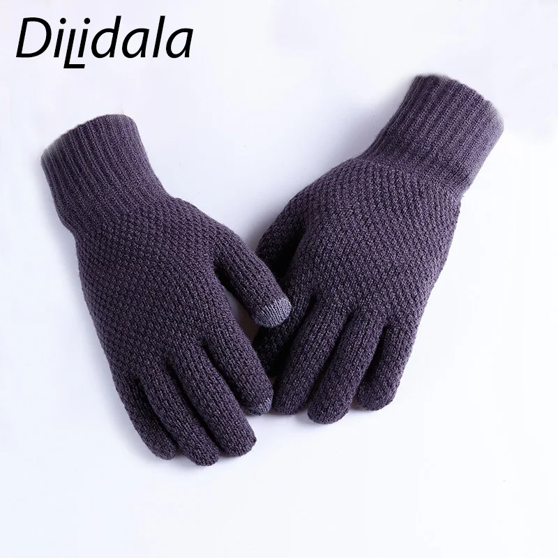 Dilidala вязаные мужские зимние перчатки сенсорный экран модные одноцветные уличные