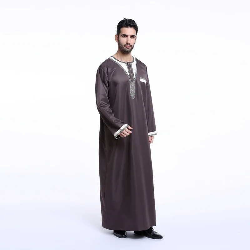 Fashion Men Islamic Robes Muslim Clothing Long Sleeve Men Ethnic Robes Long Sleeve Islamic Muslim Middle East Maxi Dress Kaftan