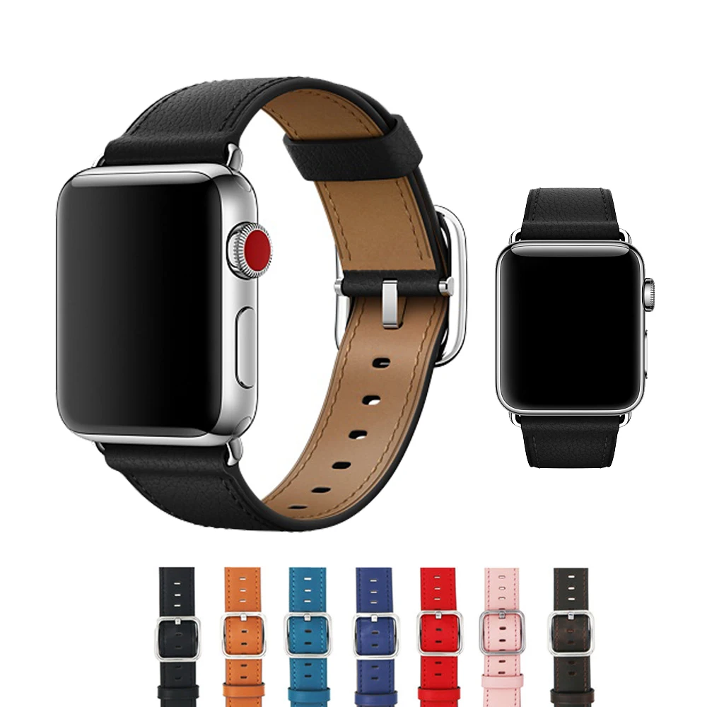 

Leather strap for Apple watch 6 band 44mm 40mm serie 5 4 se 3 Genuine Leather belt Classic buckle bracelet iWatch band 42mm 38mm