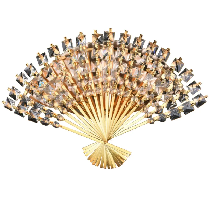 

Modern Fan-Shape Wall Lights Luxury European Crystal wall Lamps Corridor Bedroom Bedside LED Sconces light fixtures decoration
