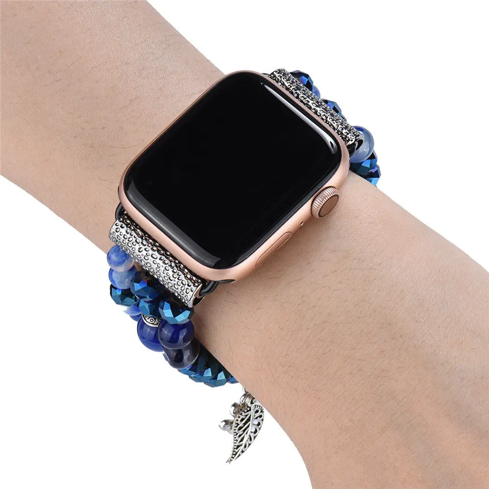 Ремешок с чехол для Apple Watch Series 5 4 3 2 с алмазными металлическими крышка агатовыми бусами браслет ремешок для наручных часов iwatch 38/42/40/44 мм длина браслета