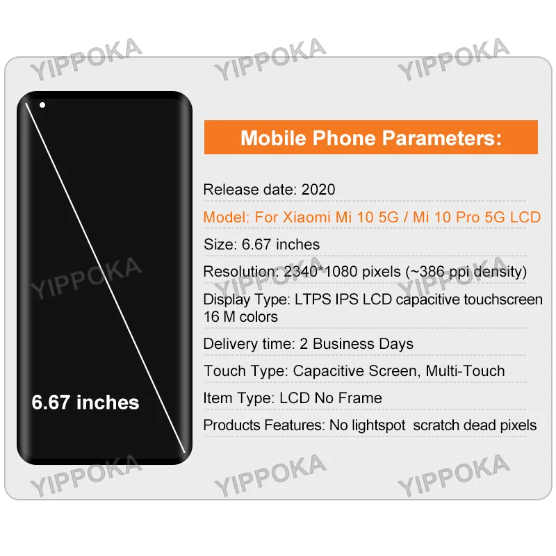 Pantalla LCD Original de 6,39 pulgadas para m&oacute;vil, montaje de digitalizador, piezas de repuesto para Xiaomi Mi 10, 5G, M2001J2G, M2001J2I, Mi 10 Pro, 5G-2