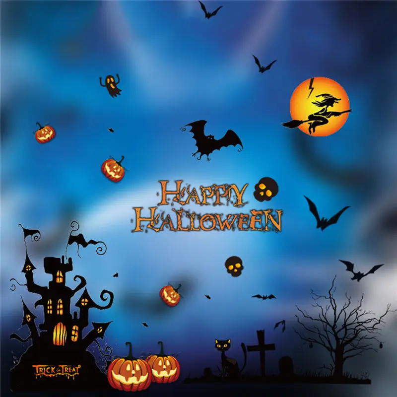 Смешные Хэллоуин кости тыквы статическое электричество стикер