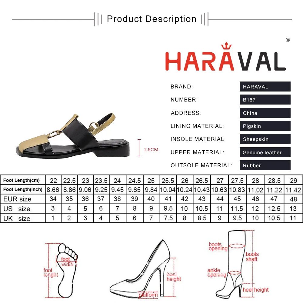 

HARAVAL Women Sandals Shoes Elegant Fashion Genuine Leather Gladiator Metal Dcoration Patchwork Female Black Red Sexy Shoe B167