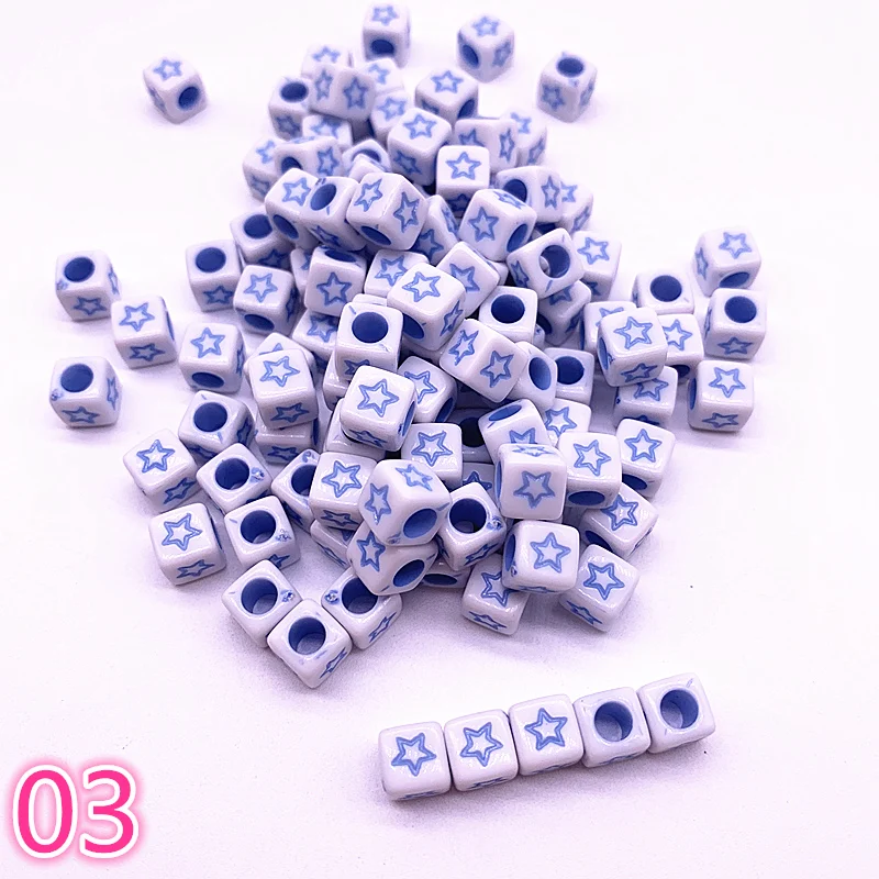 

NEW 50pcs/lot 7mm Love/Stars Alphabet Letter Acrylic Cube Beads for Jewelry Making DIY Bracelet Accessories #03