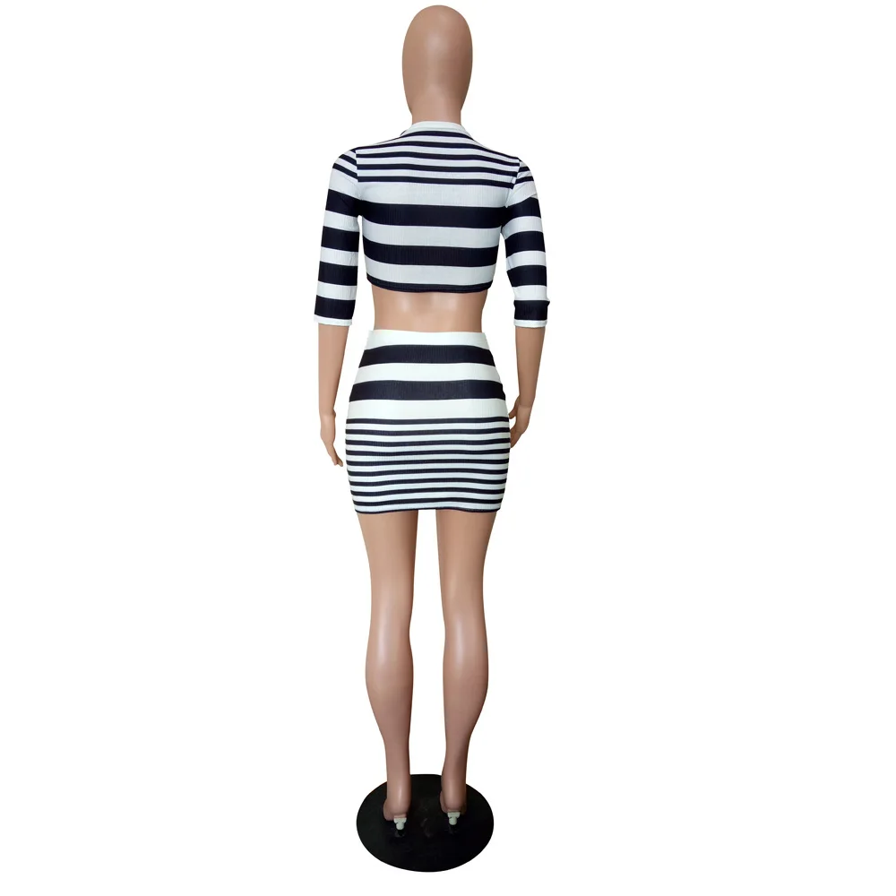 2020 новый дизайн Женский комплект с юбкой круглый вырез полосатый принт короткий