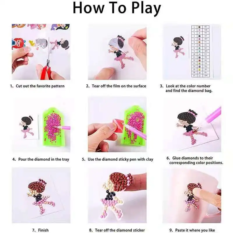 

5D DIY Diamond Painting Stickers Kits for Kids, Princess Theme Stick Paint with Diamonds by Number Kit Easy to DIY, Art Craft