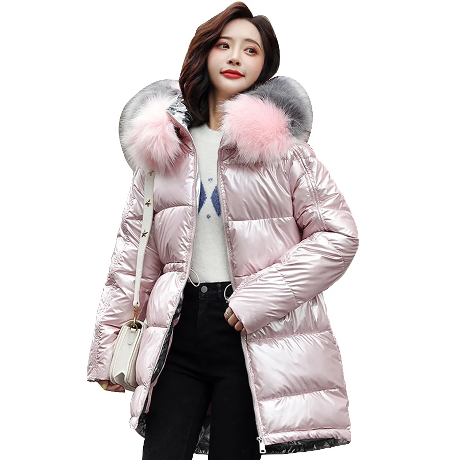 зимние куртки женские парка женская хлопковой подкладкой тик теплые Глянцевая