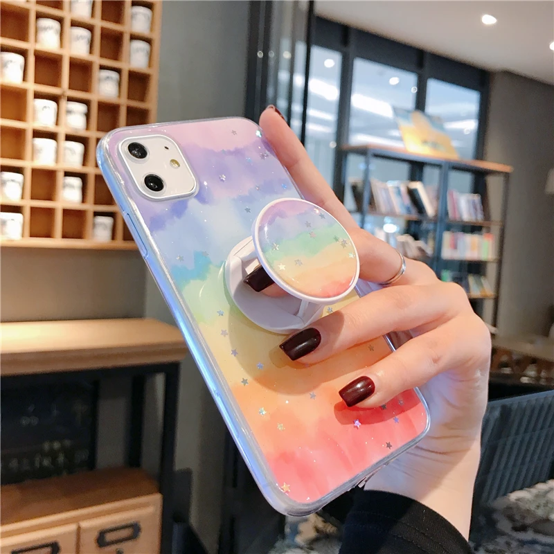 Fashion Girl Bracket Function Phone Cover Case For Iphone X 11 12 Pro Xs Max Mini Xr 10 8 7 6 Plus Se 2 Luxury Soft Coque Fundas