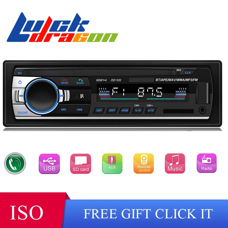 Jsd-520 12 в Bluetooth Стерео FM радио MP3 аудио плеер 5 в зарядное устройство USB SD AUX Автоэлектроника сабвуфер 1 DIN Авторадио