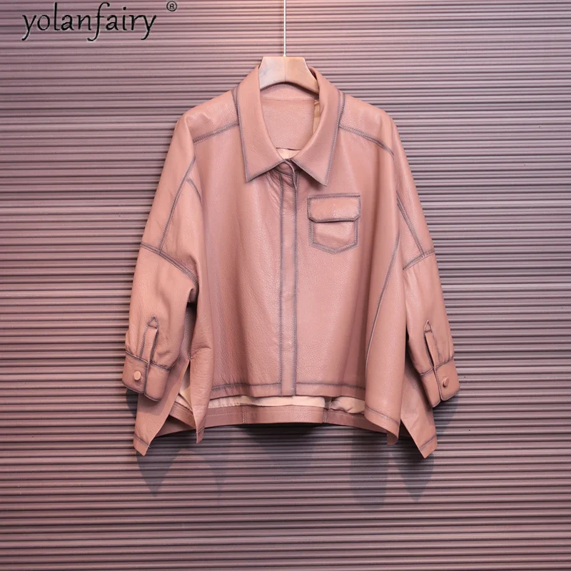 

2020 Genuine Leather Jacket Women Spring Autumn Vintage 100% Sheepskin Coat Female Clothes Cloak Leather Trench Coat KJ5930