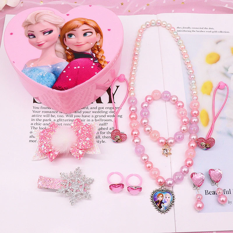 Frozen Princess Hair Accessories Children Kids Elsa Jewelry Gift Set Birthday Box Make Up Necklace 10pcs/box | Детская одежда и