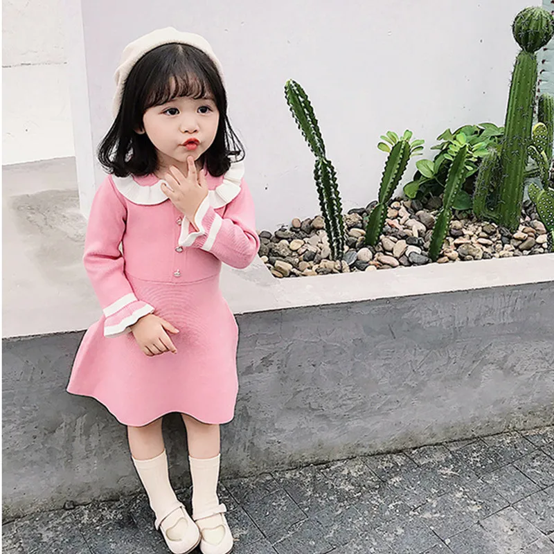Трикотажное платье-свитер для девочек от 2 до 7 лет Модное детское осенне-зимнее