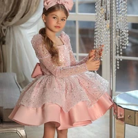 jonany delicate flower girl dress square neck sequin long sleeve bow beauty pageant birthday girl first communion ceremony