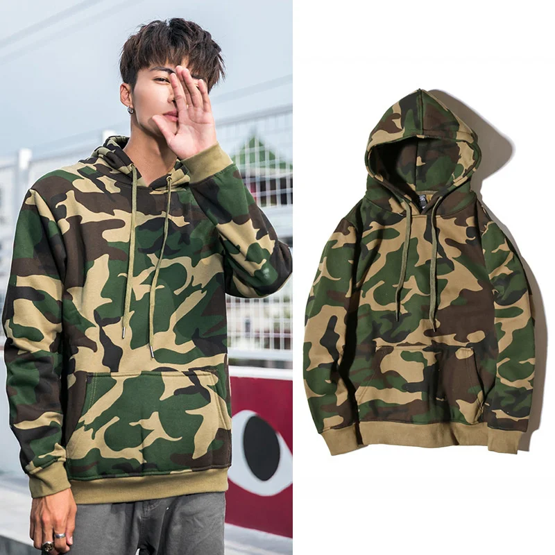 

Camouflage sweater men's street trend hooded couple Plush top loose coat fashion