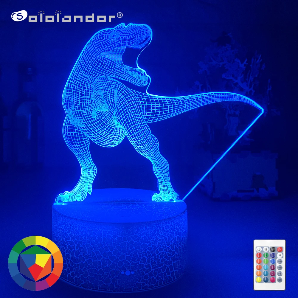 Новейшая модель Динозавр 3D иллюзия Лампа 7 цветов Изменение дистанционного