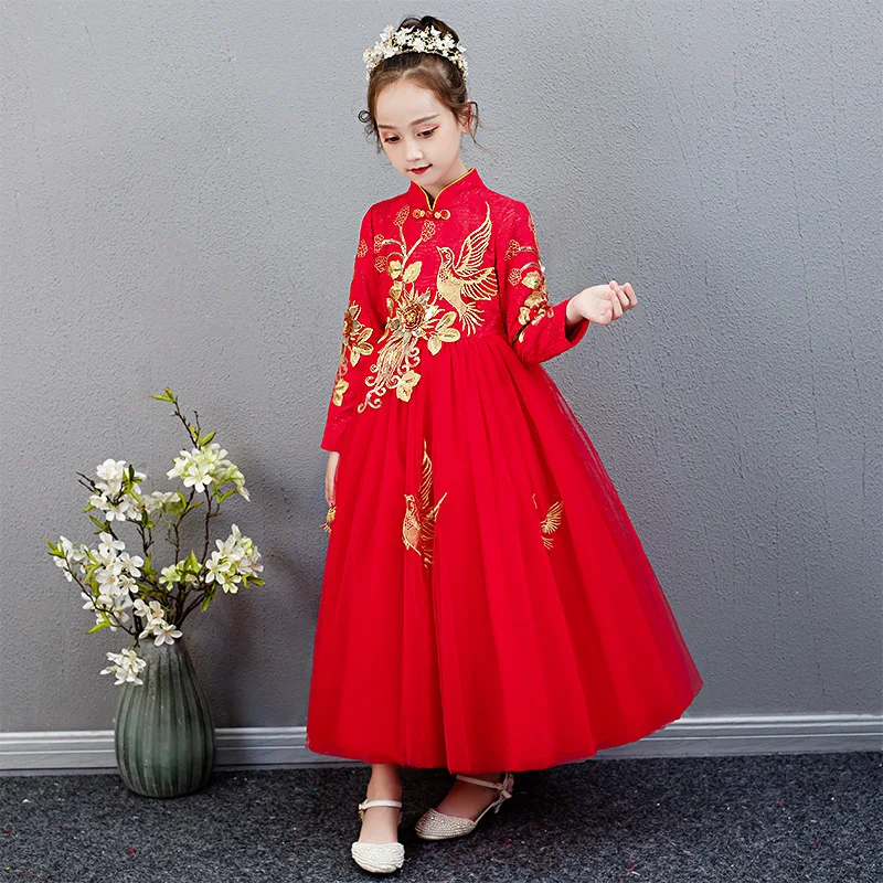 Платья для девочек с красными цветами платья первого причастия Вышивка Вечерние