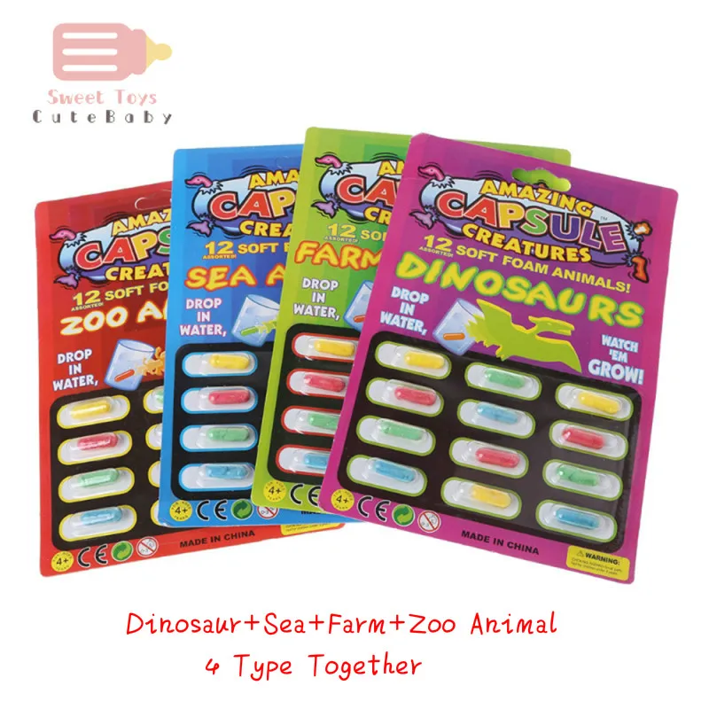 

4 Types Set New Magic Soft EVA Baby Cognition Toys Early Educational Toy Kids Cartoon Dinosaur Toys Bath Toy Grow Capsule Toys