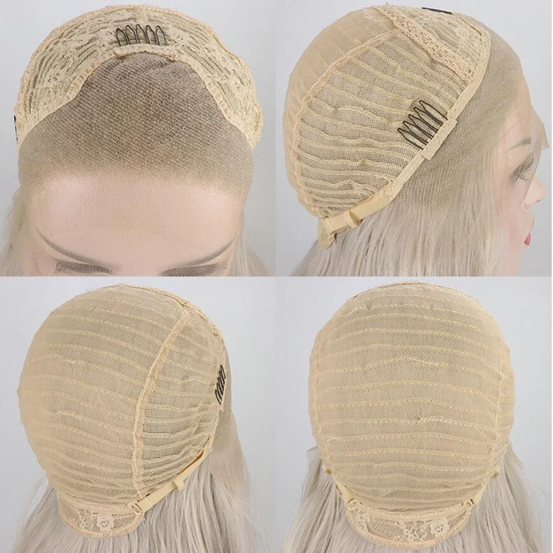 

Yomagic Short Wave Bob Lace Front Wigs with Natural Hairline Pink Color Deep Wave Synthetic Hair Wigs With Baby Hair