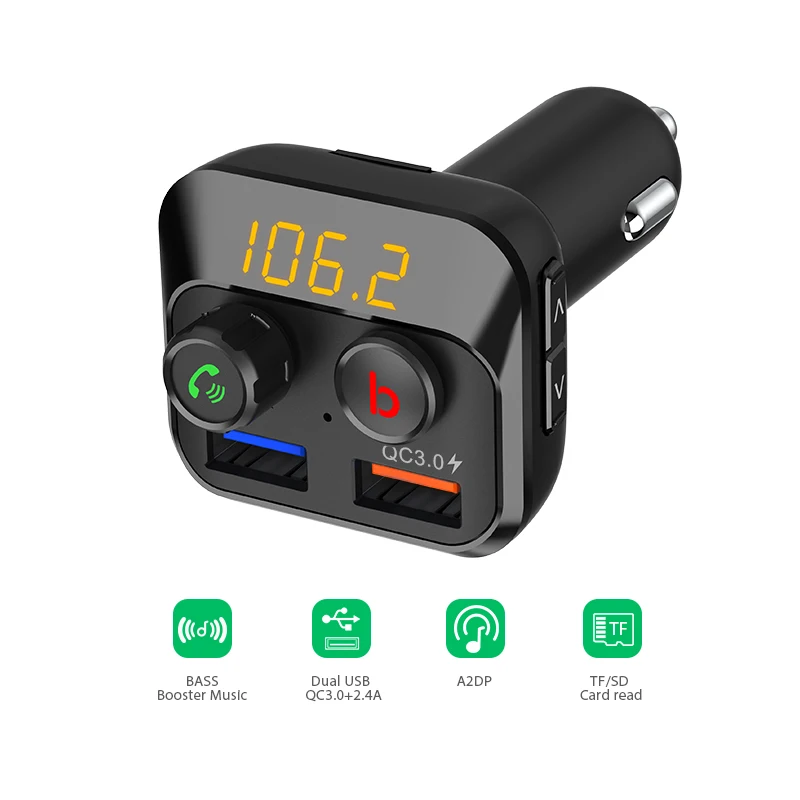 Автомобильный FM передатчик VANJEW BT201D с функцией быстрой зарядки Bluetooth модулятор V5.0