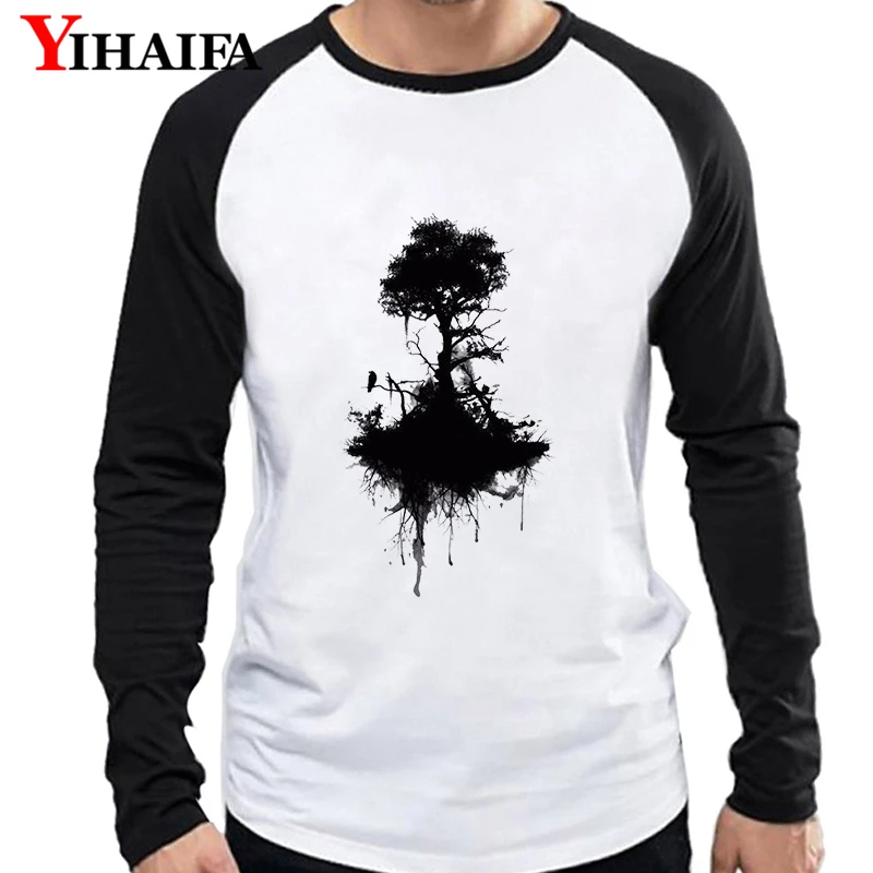 Брендовые тонкие мужские футболки с длинным рукавом и 3D принтом сезон осень зима