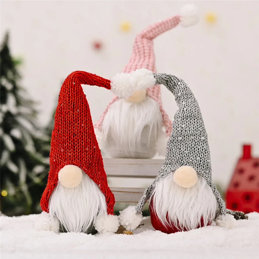 Christmas knitted Long Hat Elf Toy Red Pendant Plush Gnome Dolls Xmas Tree Drop Ornament New year Figurine Decor | Дом и сад