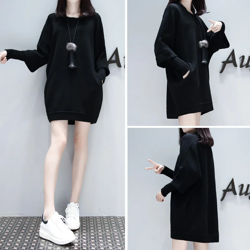 Женское платье свитер средней длины повседневное Свободное с длинным рукавом