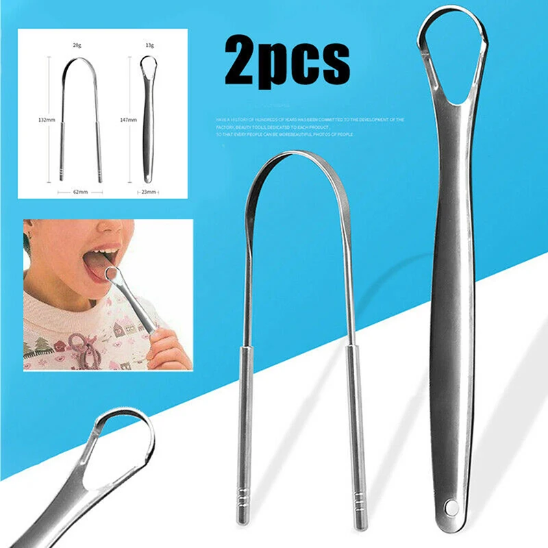 

2pcs/set Stainless Steel Tongue Scraper Cleaner Fresh Breath Toothbrush Coated Oral Hygiene Care Tools Metal Tongue Scraper Kit