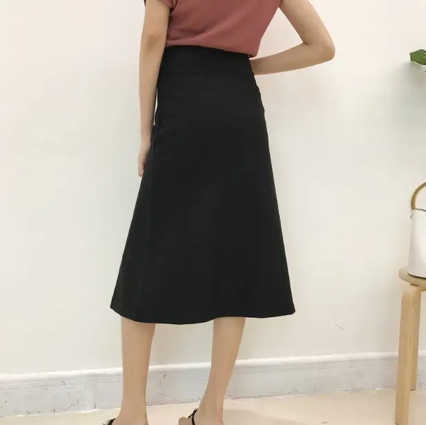 Женская юбка трапециевидной формы в Корейском стиле с высокой талией и пряжкой