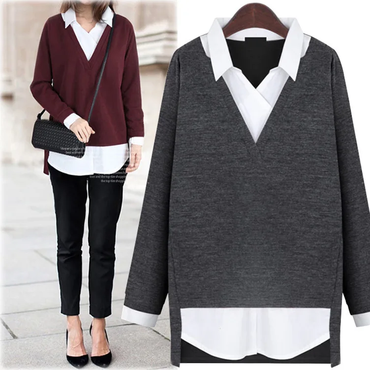 LANMREM 2020 High Quality summer Female Long Sleeve Turn-down Collar Patchwork Fake Two Pieces Woman Fashion Shirt Tops SA927 |