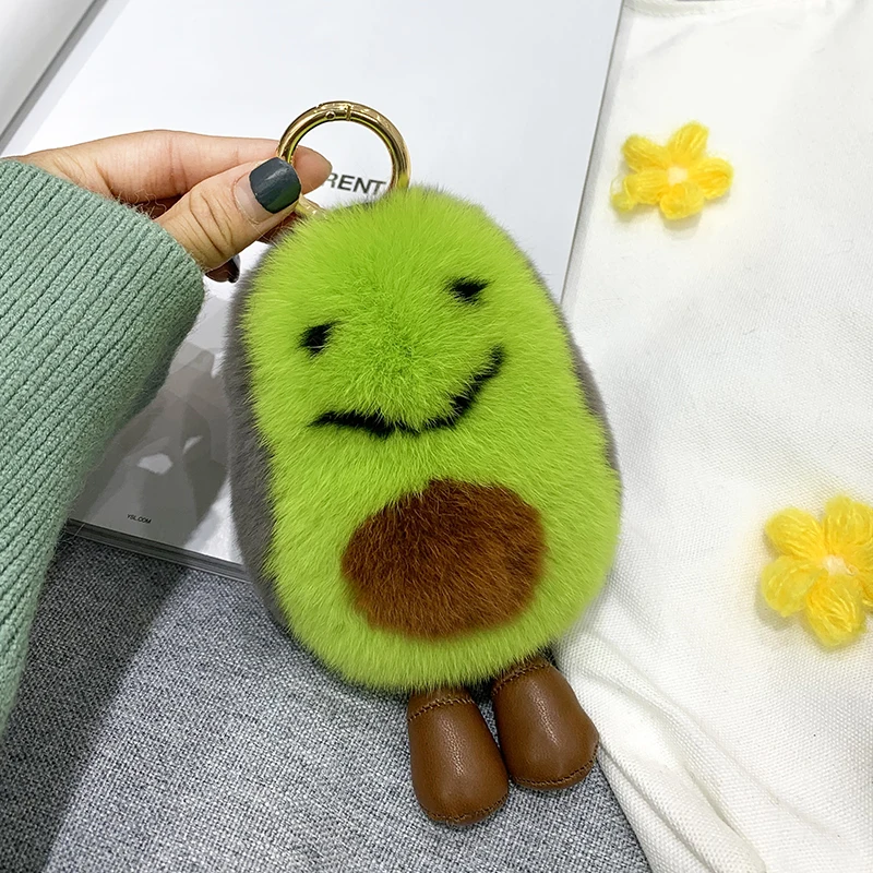 INS милые натуральные меховые Подвески Девушка сердце авокадо брелок подвеска для