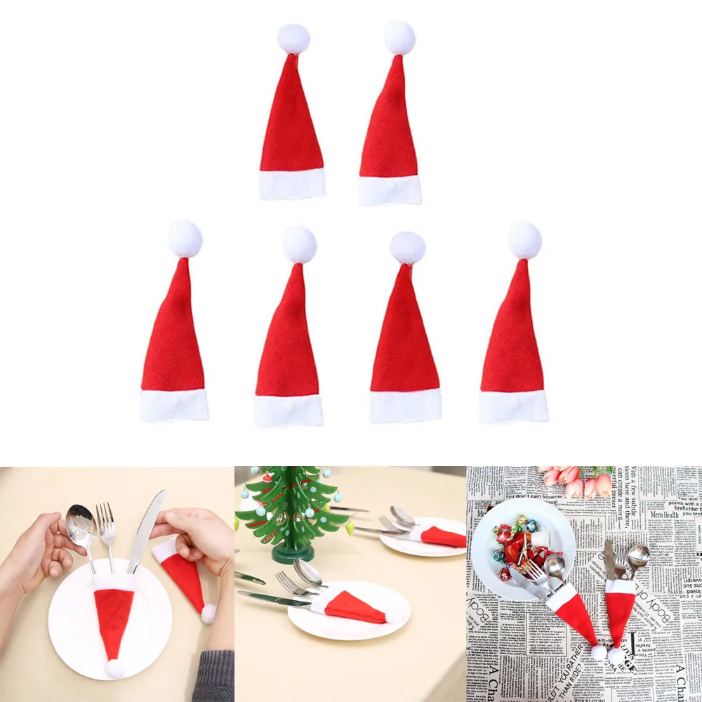 6pcs Decorative Christmas Hat For Cutlery Holder Table Decorations Dinner Party Home Gift Drop Shipping Tableware Fork set @40 | Дом и сад