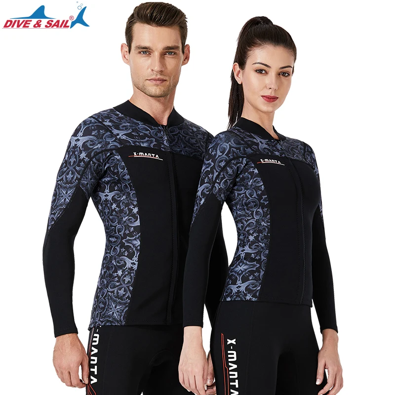 Women’s 1.5mm Wetsuits Jacket Pants Long Sleeve Neoprene Tops Bottoms Front Zip Men's Printed Wet Suit Spring Swimsuit | Спорт и