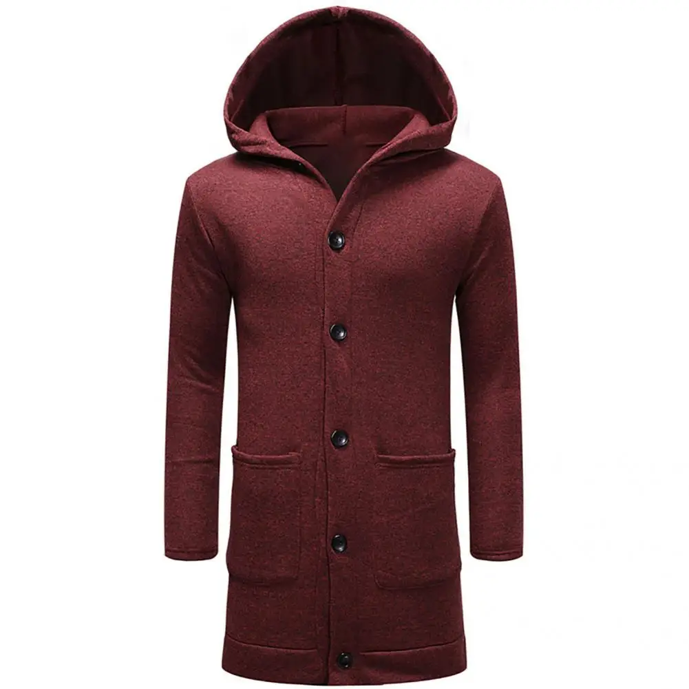 

Stylish Men Coat Simple Breathable Jacket Coat Solid Color Hooded Male Jacket