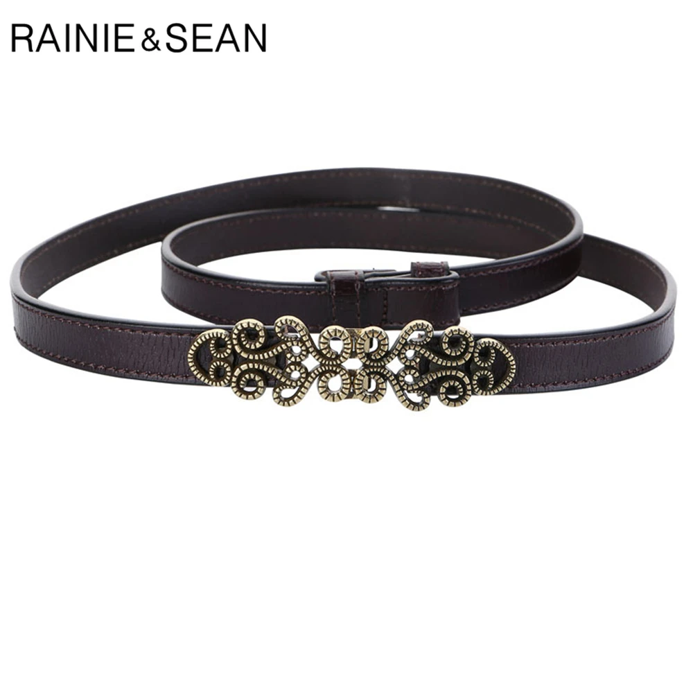 

RAINIE SEAN Vintage Belt Cowskin Leather Women Belt Black Red White Brown Coffee Ladies Waist Belt for Dresses Brand Accessories