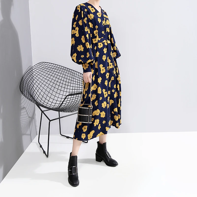 * Новинка 2019 Женское зимнее платье с длинным рукавом фонариком желтое красное