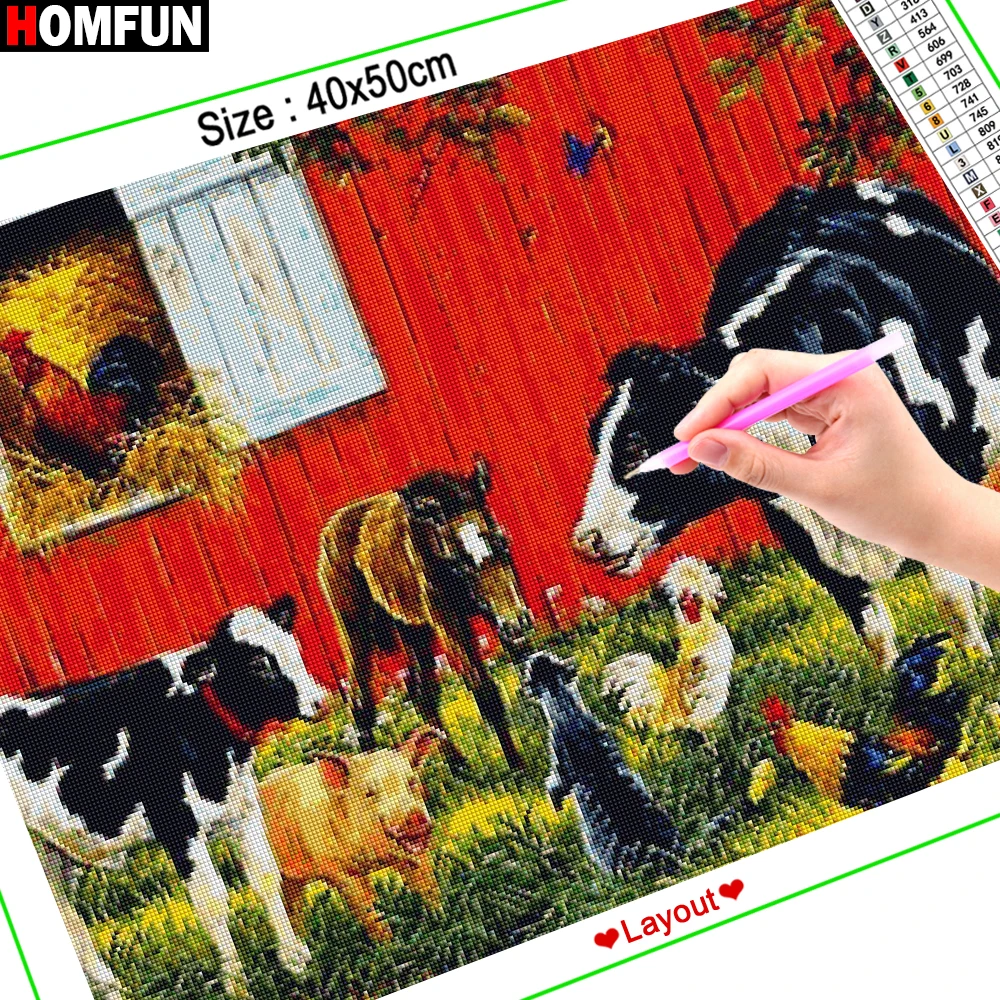 Алмазная живопись HOMFUN вышивка крестиком 5D Корова ферма животное