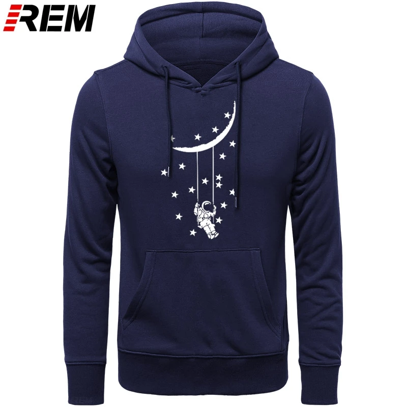 

REM Cosmonaut To Swing On The Moon Funny Print Men Casual Loose Cotton Long Sleeve O-Neck Male Hoodies, Sweatshirts