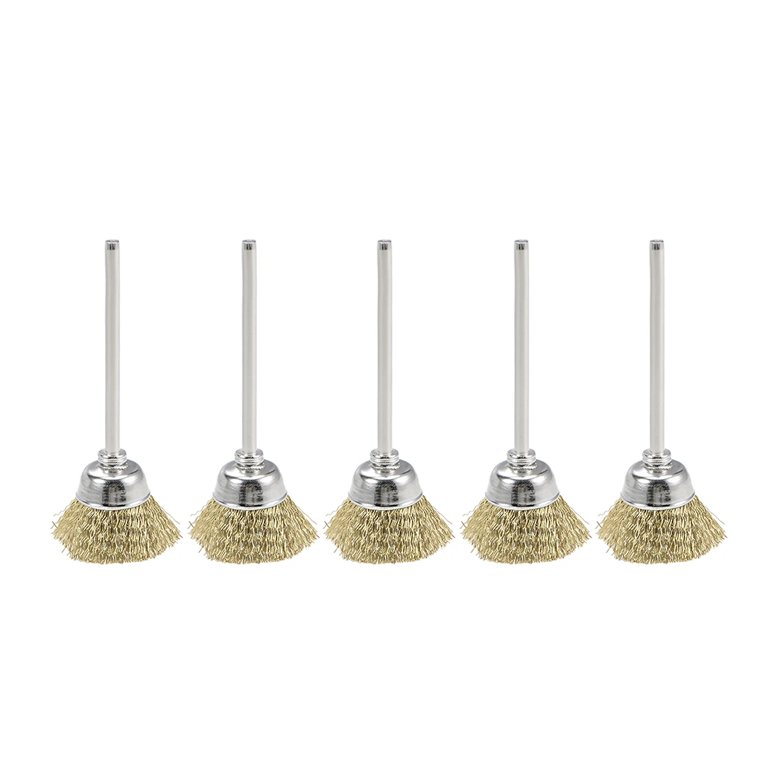

uxcell Mini Wire Cup Brush Brass Plated Crimped Steel 20X9mm with 2.35mm Shank for wood sanding and wire drawing etc. 5Pcs