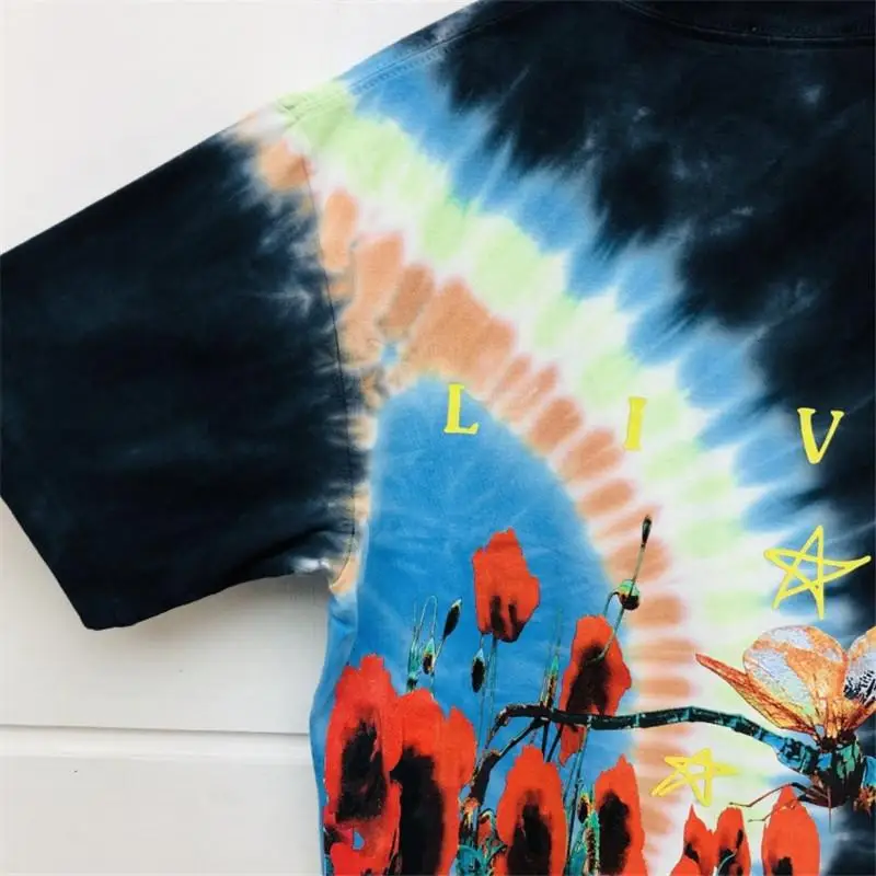 

Travis Scott Astroworld Festival Run Tie Dye Tee t shirt men Women dyeing Cotton Cactus Short Sleeve Patch Tees