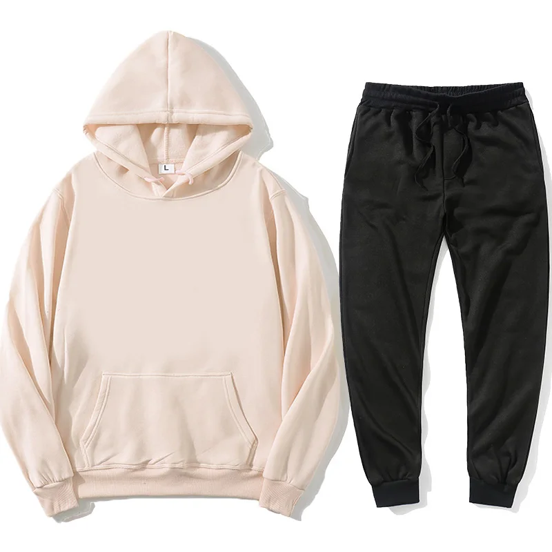 

2021 solid color personality sportswear men's suit long-sleeved pullover + jogging pants 2 pieces of fitness running clothes