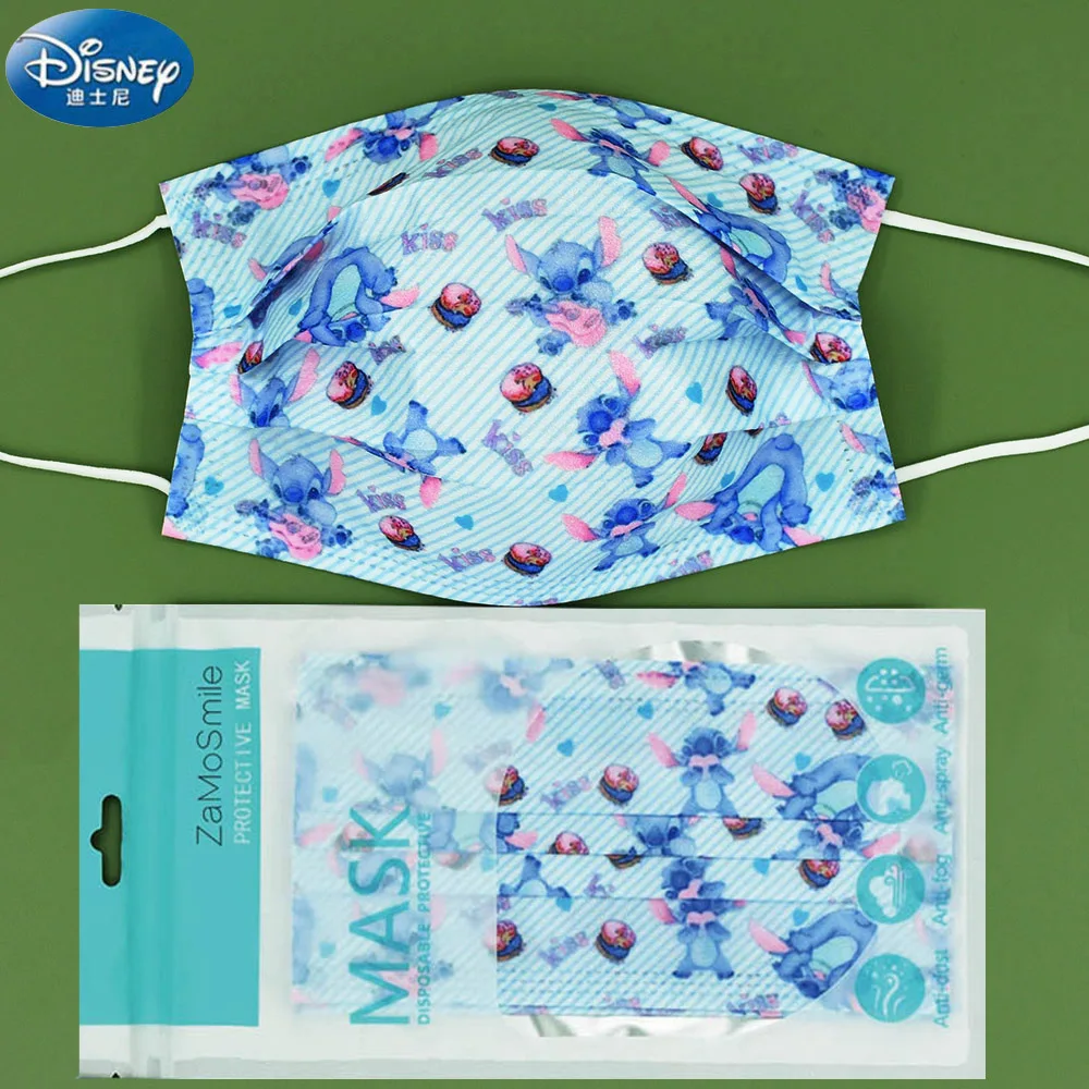 

Disposable Kids Blue Stitch Face Shiled Mask Disney Anime 3 Layer Non-woven Mascara Protective Women Face Cover