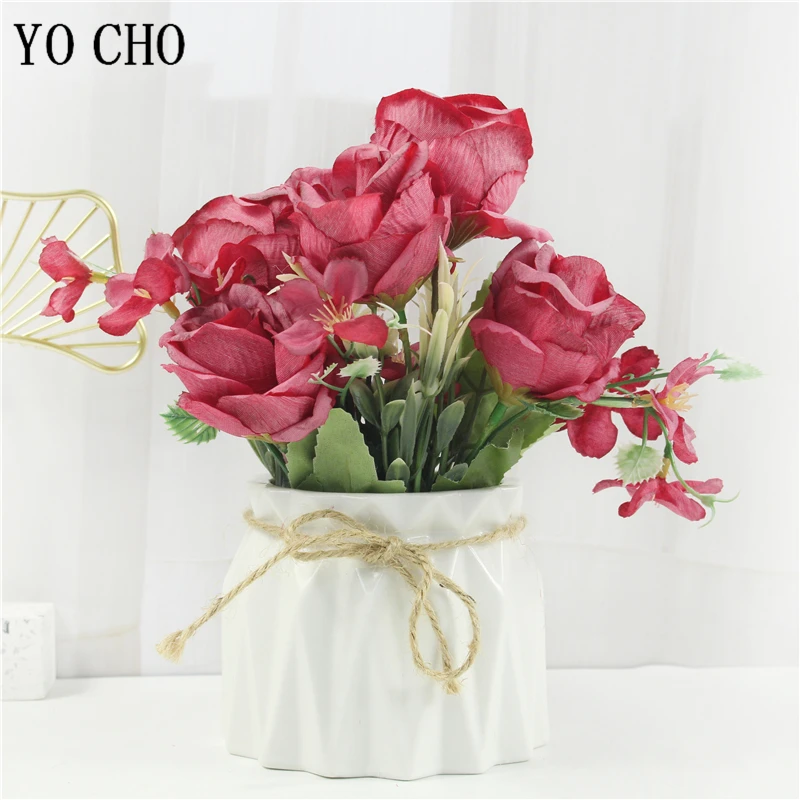 Красные искусственные шелковые розы букет цветов для свадебной невесты