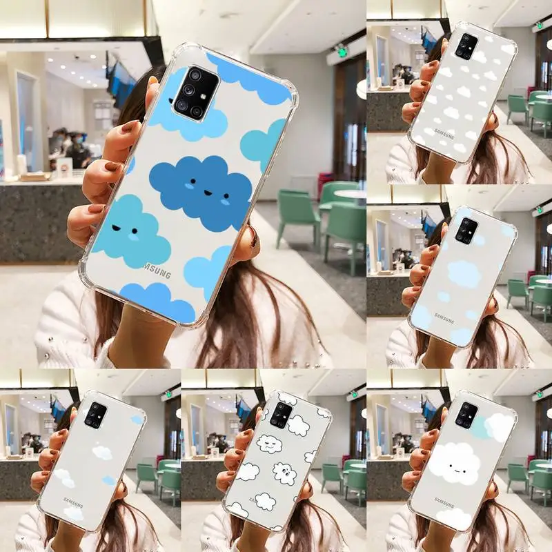 

Cartoon clouds blue cute Phone Case Transparent For Samsung A51 A50 A71 A70 A81 M60S Note S21 S 20 10 9 8 11 E Plus Ultra