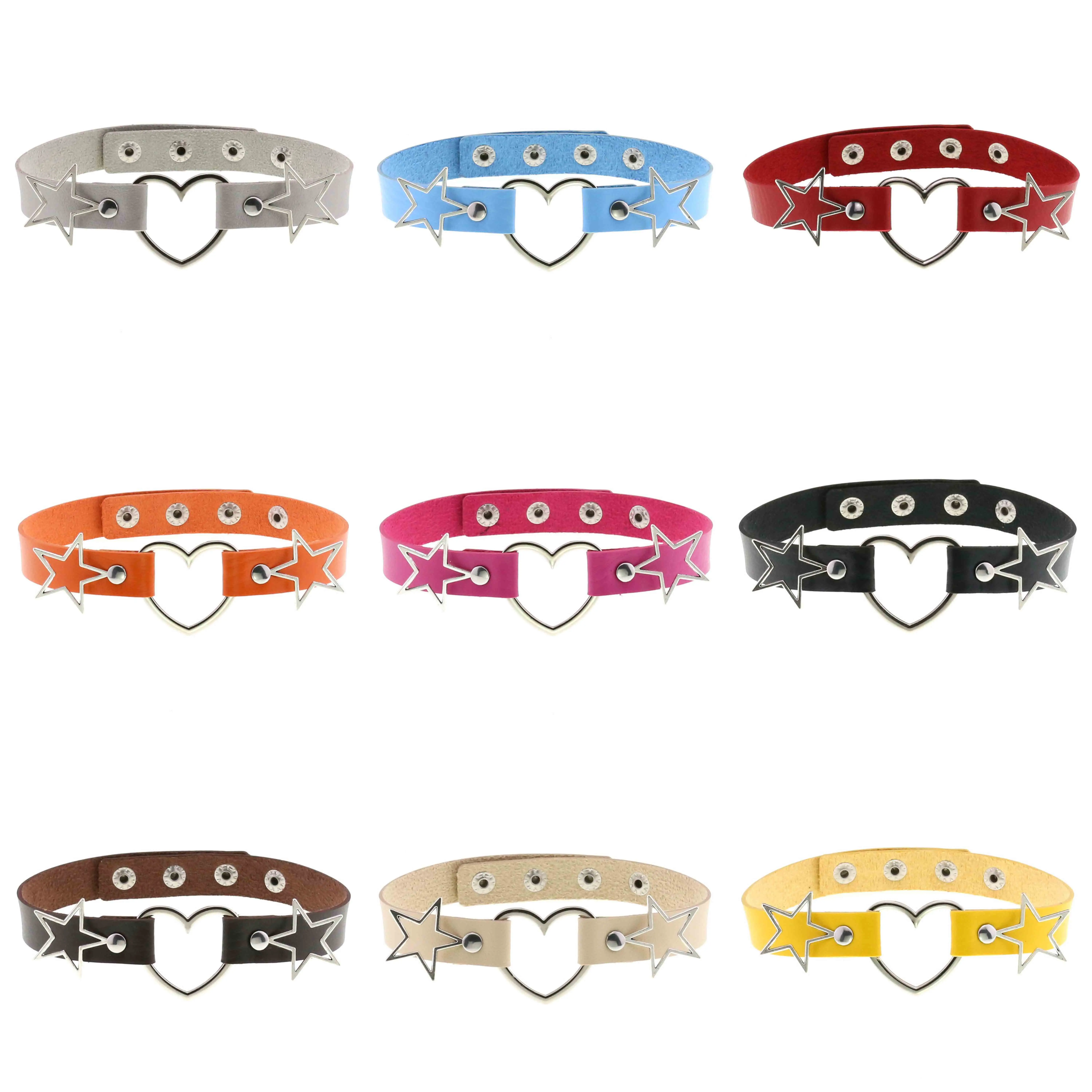 

Punk Gothic egirl choker necklace for women Sexy PU Leather Heart star charm Collar Chocker e girl Body jewelry goth Accessories
