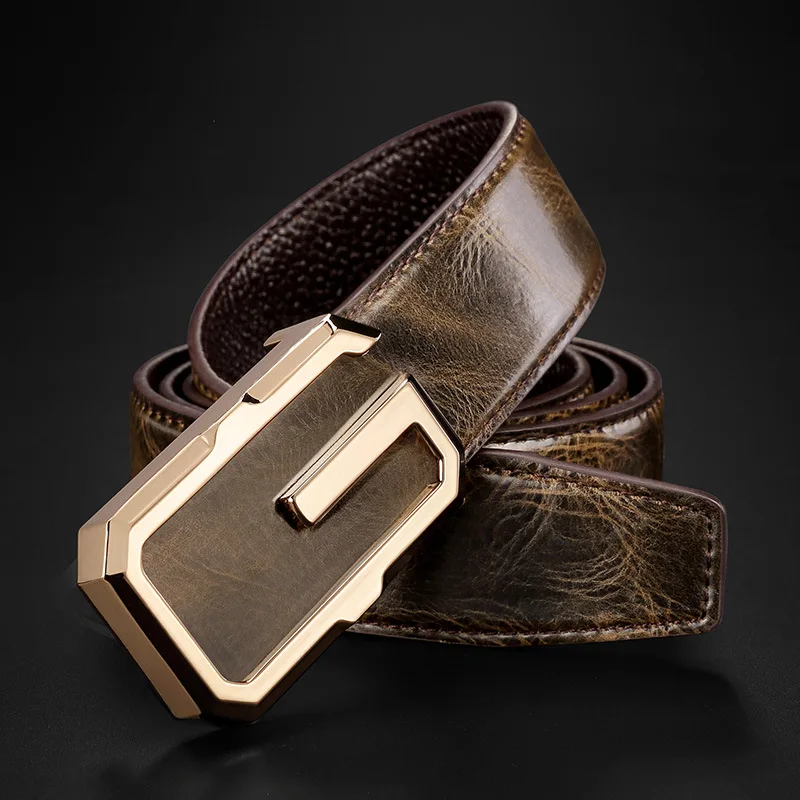 

Men's Genuine Leather Belt Casual Fashion Youth Cowhide G Smooth Buckle Jeans Belt Luxury Designer High Quality Cinturones