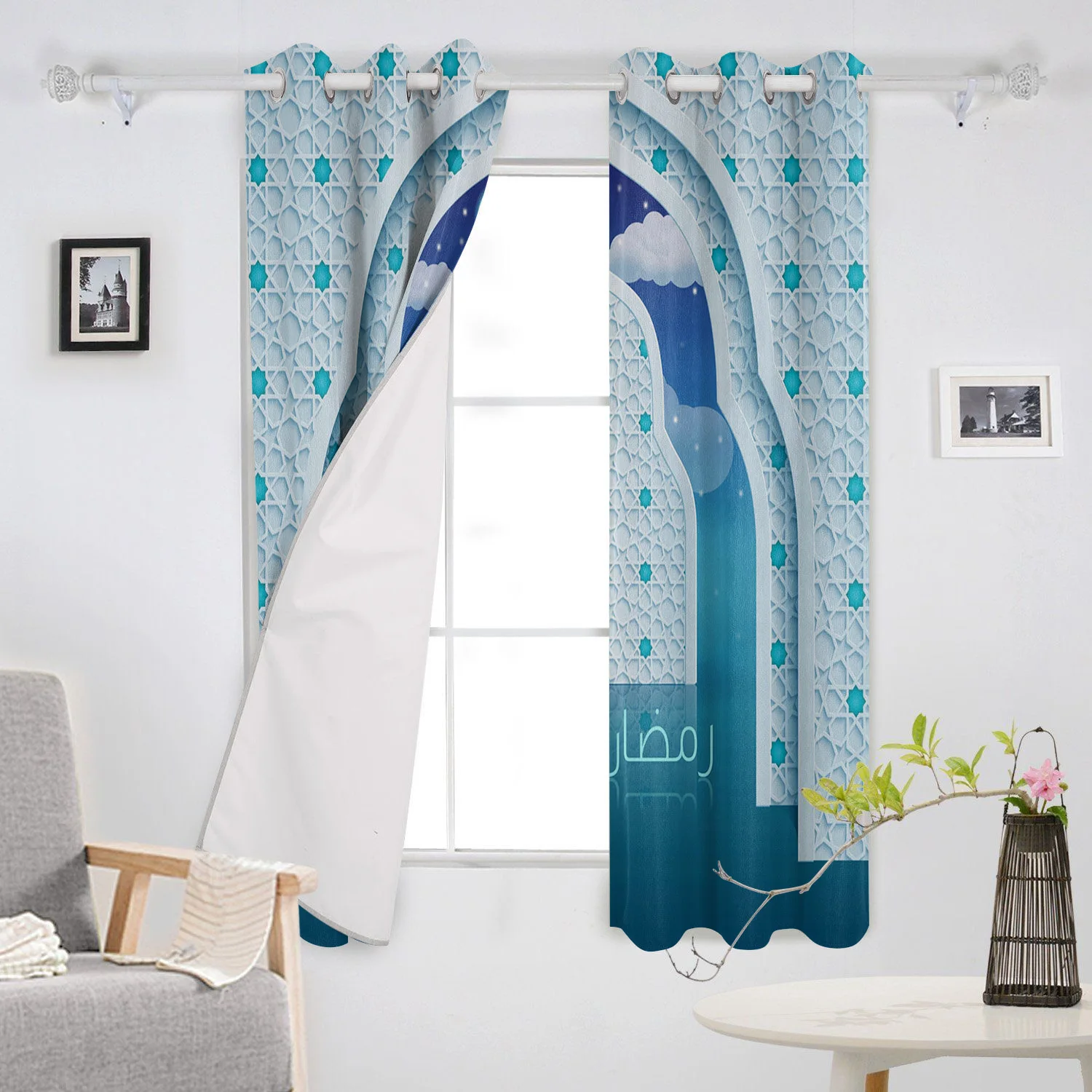 Шторы на окна с изображением Луны звездного неба облаков фантазийные звезды